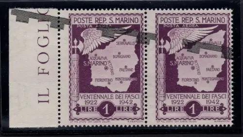 Fall des Faschismus Lire 1 Nr. A37aad Dreifachaufdruck - MNH