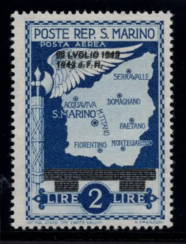 Fall des Faschismus Lire 2 Nr. A38a Doppelaufdruck - MNH