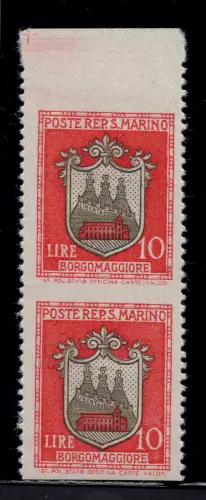 Wappen Lire 10 Nr. 290 waagerecht ungezähnt - postfrisch