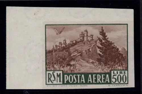 Vedute 1951 P.A. Lire 500 grün und braun Nr. 97b ungezähnt - MNH