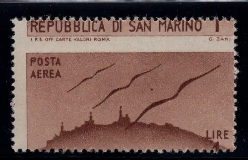 1946 Vedute P.A. Lire 1 n. 52da San Marino oben - MNH