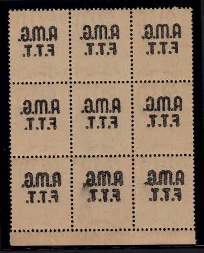 Triest A - Democratica Lire 1 Nr. 3g Neunerblock mit Abziehbild - MNH