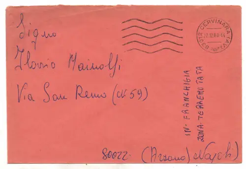 Erdbeben Irpinia - Freizeitiger Umschlag, der von Cervinara (AV) verschickt wird