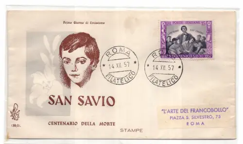 Italien FDC Venetia 1957 Domenico Savio nicht gereist