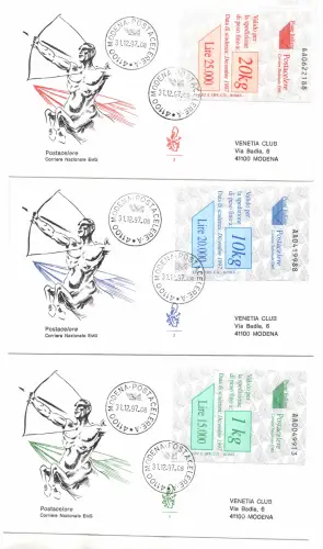 Postacelere Nr. 1/3 Serie drei Gutscheine auf FDC Venetia Club gereist
