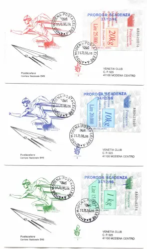 Postacelere Nr. 7/9 Serie drei Gutscheine auf FDC Venetia Club gereist