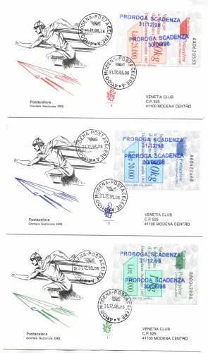 Postacelere Nr. 7./9. Serie drei Gutscheine auf FDC Venetia Club gereist