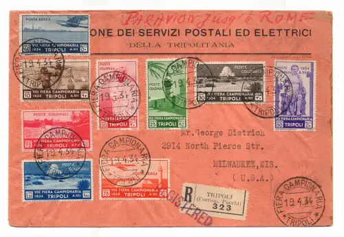 1934 Libyen - VIII Messe Nr. 125/131 Serie auf Umschlag Racc. für die USA