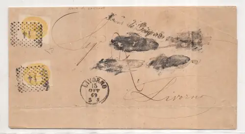 Insel Gorgona Kursivstempel auf Steuerbrief Steuermarken Nr. 1