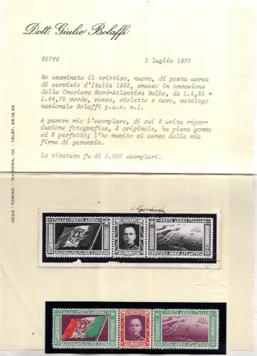 1933 Triptychon Staatsdienst Nr. 1 Zertifikat Bolaffi MNH