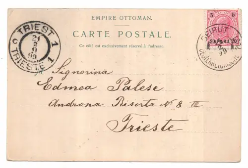 Syrien - Postkarte 1899 von Beirut nach Triest gereist