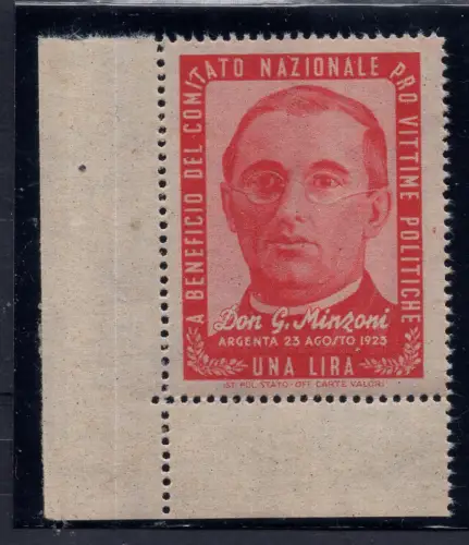 Pro Victime Politique Don Minzoni Lire 1 carminio (Kat. Manelli Nr. 4)