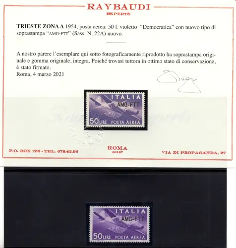 Triest A - Luftpost L.50 Nr. 22A Cert. Raybaudi