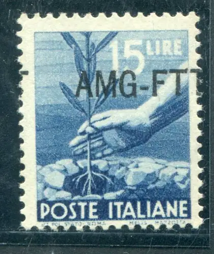 Triest - Democratica Lire 15 Sorten verschobener Aufdruck