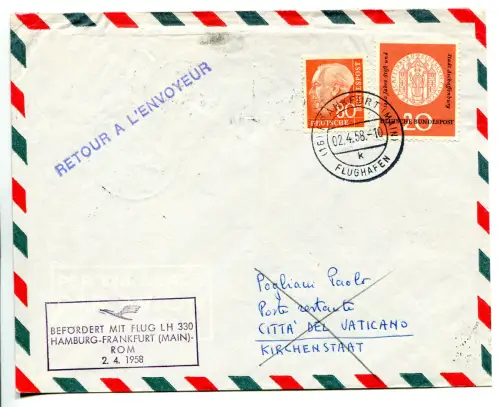 Erstflug Lufthansa Hamburg/Frankfurt/Mailand/Rom vom 2.4.58