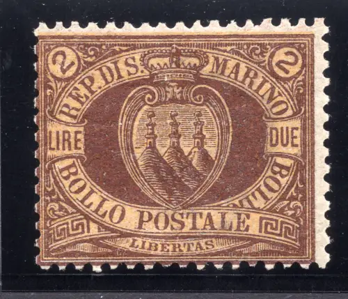 Wappen Lire 2 braun auf gelb Nr. 21. normale Zentrierung - postfrisch