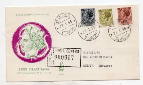 Syrakus Lire 1, 50 und 90 auf Umschlag FDC Venetia Club Venezia