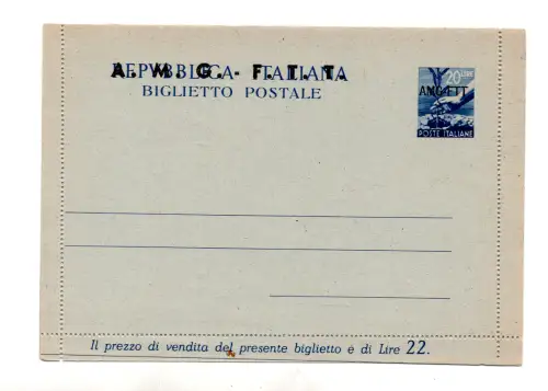 Triest A - B.P. Lire 20 Democratica großer Aufdruck Nr. B 3 - Neu