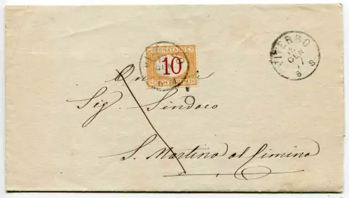 Segnatasse Cent. 10 Nr. 6 Ocker und Karmin isoliert auf Brief