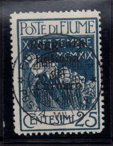 Fluss Regenza del Carnaro 25 c. Indigo Nr. 147 schwarzer Aufdruck