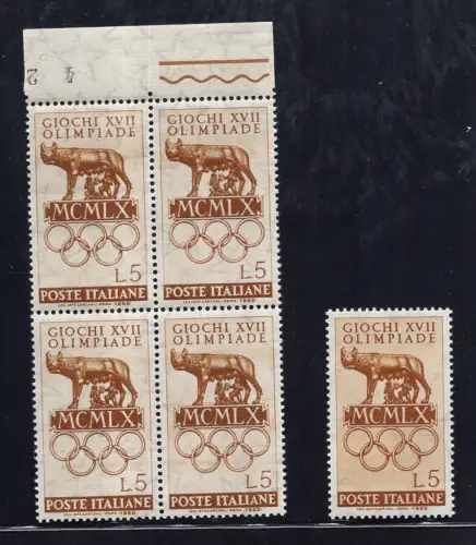1960 Olympische Spiele Rom Lire 5 Druck klarer Boden - MNH