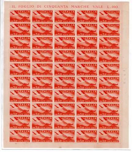 Luftpost Lire 3,20 Nr. 128 Blatt mit Markenfehler