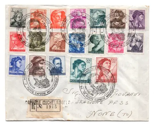 Michelangelo Nr. 899/917 Serie auf Umschlag Racc. FDC abgebildete Annullierung