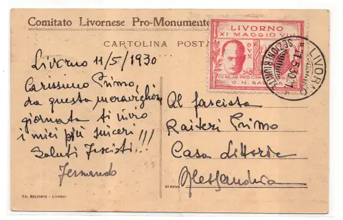 Livorno - Mussolinis Besuch auf Postkarte gereist