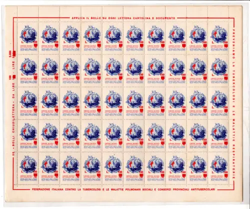 Tuberkulose Lire 100 auf 10 Blatt à 50 Exemplare postfrisch