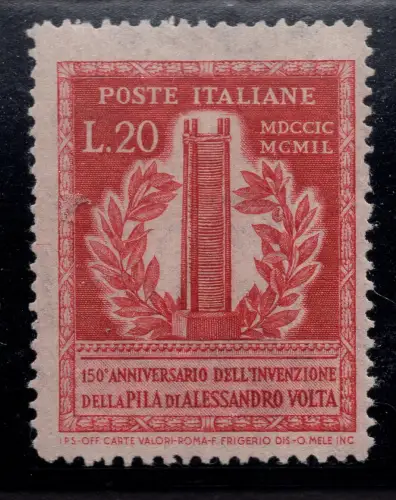 Volta Lire 20 Nr. 611 Verzahnung 14,1/4 filigran CD - MNH