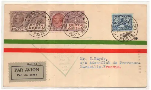 Air Union Flug (Vatikan) Neapel/Marseille vom 24.1.30 Longhi Nr. 2070