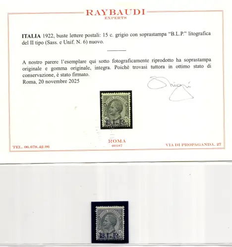 B.L.P. Cent. 15 Nr. 6 Lithographieaufdruck - MNH