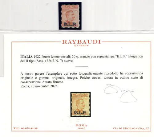 B.L.P. Cent. 20 Nr. 7 Lithographieaufdruck - postfrisch