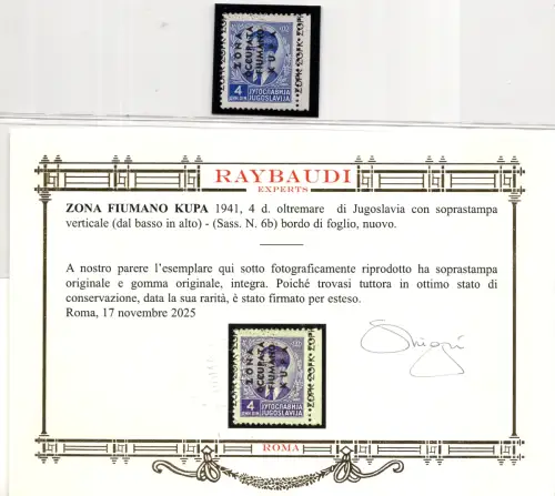 Zone Fiumano Kupa 4 d. vertikaler Aufdruck Nr. 6b - MNH