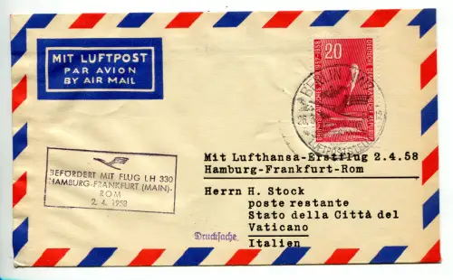 Lufthansa Erstflug Hamburg/Frankfurt/Mailand/Rom vom 2.4.58