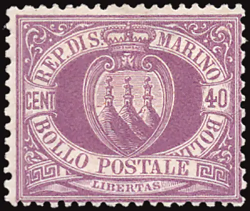 San Marino - Wappen Cent. 40 dunkelflieder Nr. 7 gut zentriert