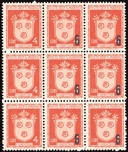 Aufgedruckt 6 von 4 Lire orange Nr. 310c Sorte