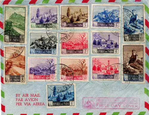 Landschaften die am 27.1.49 ausgegebenen vierzehn Werte auf Umschlag