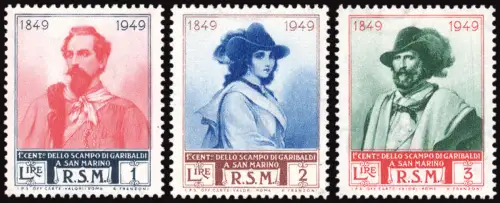 Garibaldi n. 358/I-360/I die komplette Serie drei Werte Wasserzeichen Rad