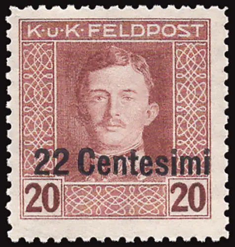 Friaul Occ. Österreichisch - Cent. 22 auf 20 h braun Nr. 9ba sehr gutes Exemplar