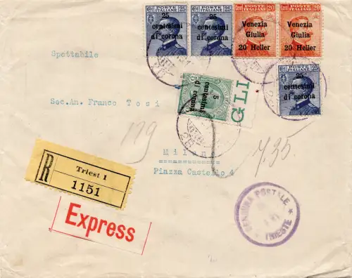 Venezia Giulia - 20 Heller auf ca. 20 + Trento auf Umschlag
