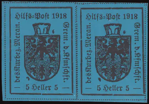 Meran - Wappen 5 h. II. dunkelblauer Typ Nr. 7g scharfes Abziehbild