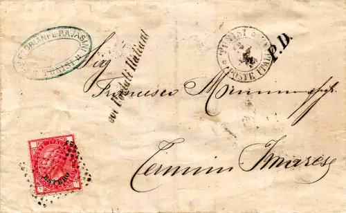 Levante Italiano - Vitt. Emanuele II Cent. 40 Nr. 7 isoliert auf Brief