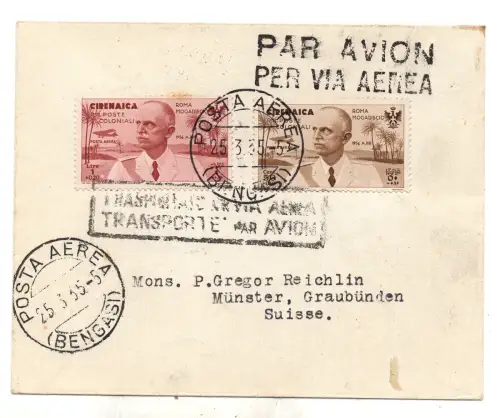 Kyrenaika - Luftpost Nr. 31 + 34 auf Airbrush für die Schweiz