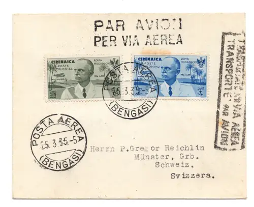 Kyrenaika - Luftpost Nr. 30 + 35 auf Airbrush für die Schweiz