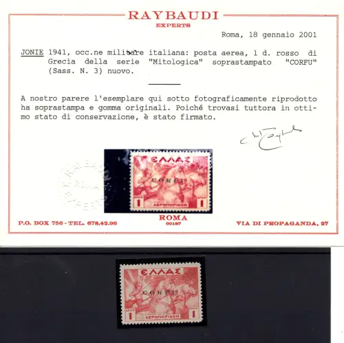 Korfu Militärische Besetzung P.A. Nr. 3 Zertifikat - MH