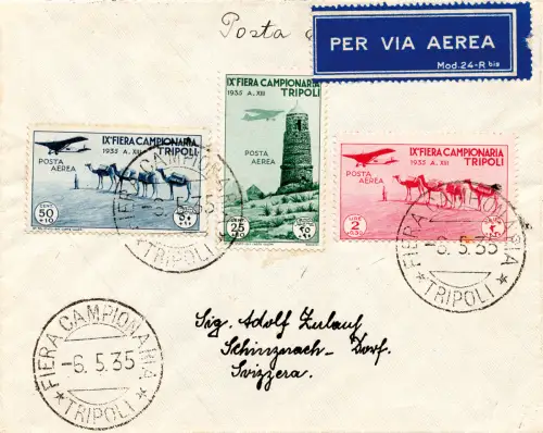 Libyen - IX Messe Luftpost Lire 2 Nr. 24 auf Umschlag