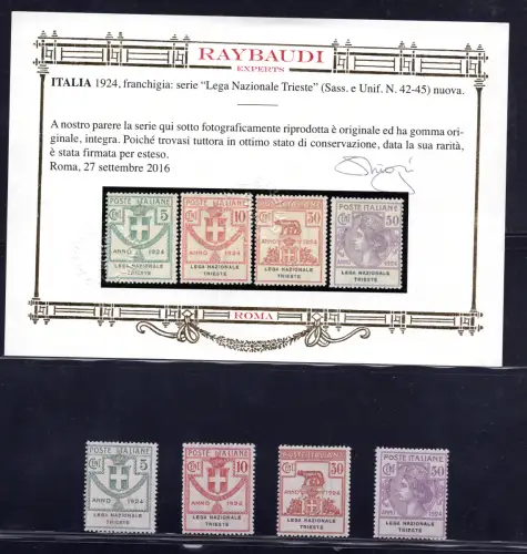 Parastatali Lega Nazionale Trieste Nr. 42/45 Zertifikat - MNH