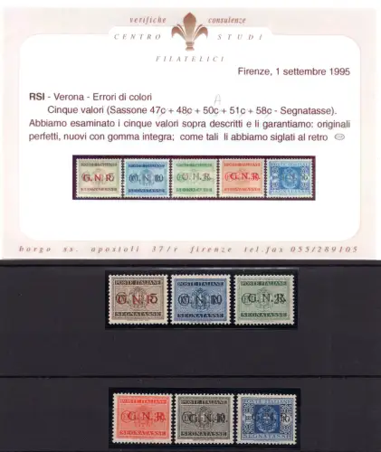 G.N.R. - Steuermarken Serie mit sechs Werten Aufdruck verschiedene Farbe MNH
