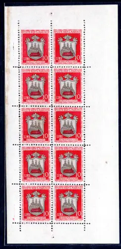 Kleinbogen Wappen Lire 10 Sorten Nr. 1b - Cert. Raybaudi